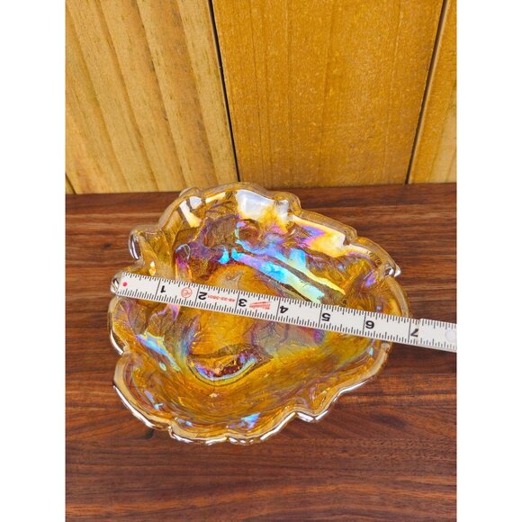 Vintage Carnival Glass Bowl With Embossed Leaf & Berry Design Amber Iridescent F - Picture 3 of 7